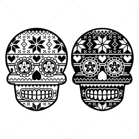 Mexican Black Sugar Skull with Winter Pattern