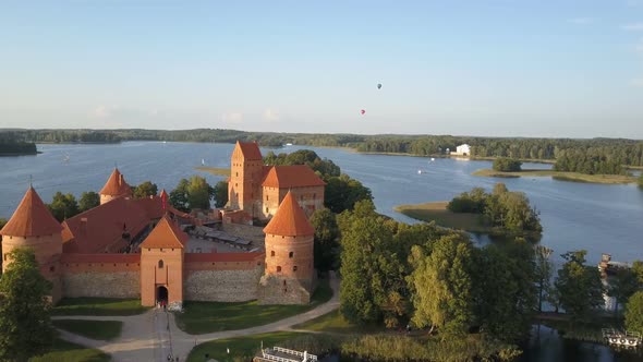 Hot Air Balloons Flying Over Beautiful Lakes and Islands in Lithuania Near