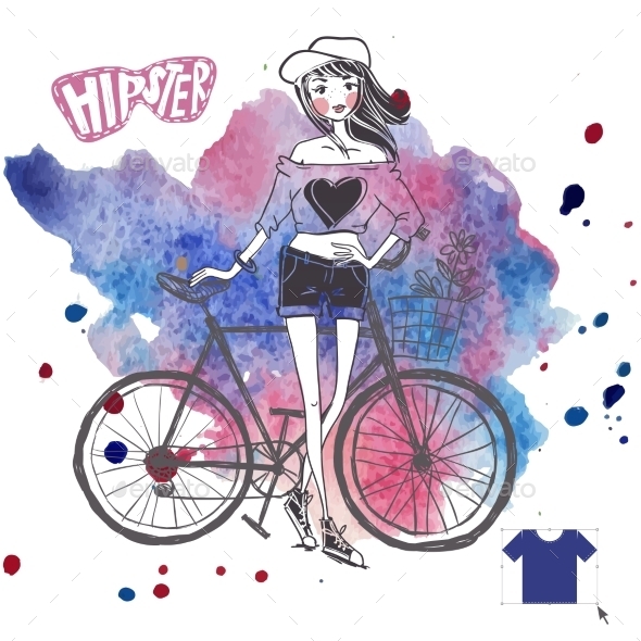 Hipster Teenage Girl on her Vintage Bike