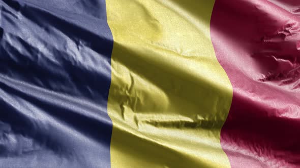 Romania textile flag waving on the wind. 10 seconds loop.