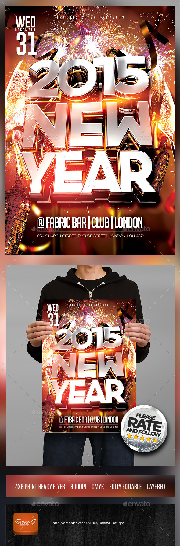2015 New Year Flyer Template PSD