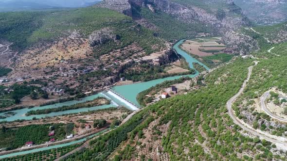 Dam at the Mountain River and River Island