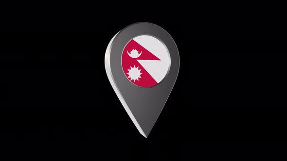 3d Animation Map Navigation Pointer With Nepal Flag With Alpha Channel - 4K