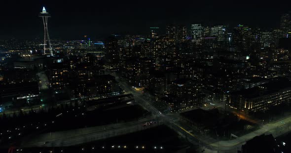 Seattle Center City Skyline At Night