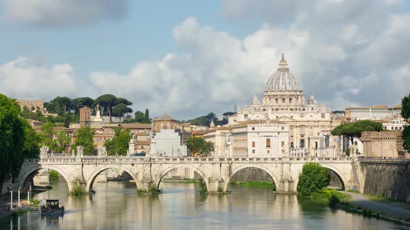 Time Lapse River Tiber in Rome and St Peter’s Basilica in Vatican City