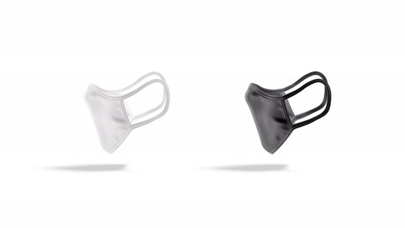 Blank black and white fabric face mask mockup, looped rotation