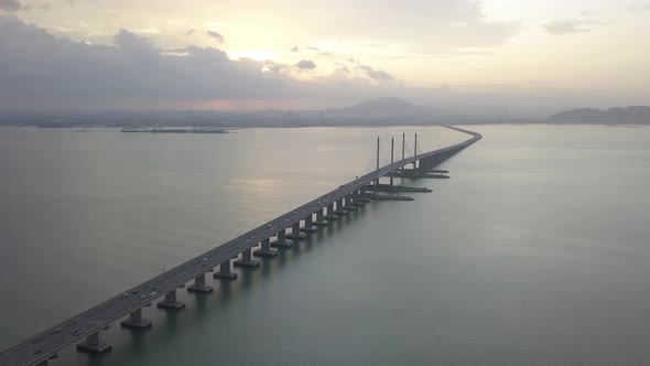 Aerial view Penang Bridge sunrise