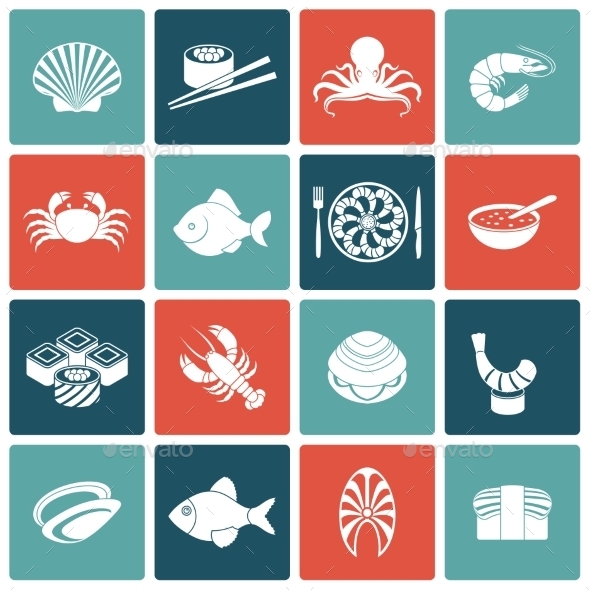 Seafood Icons Set Flat