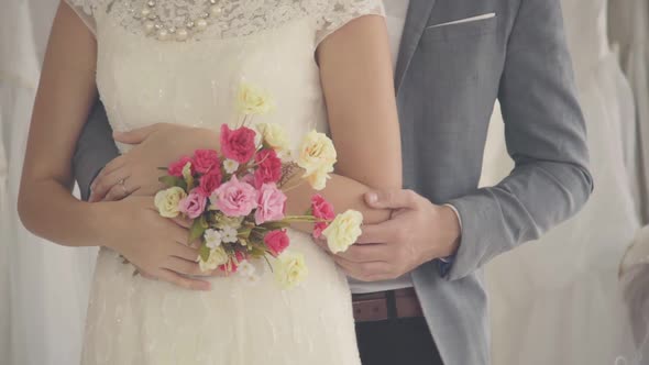 Happy Bride and Groom in Wedding Dress Prepare for Married in Wedding Ceremony