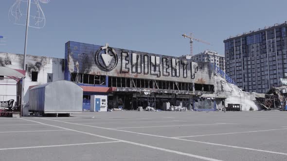 Destroyed Shopping Center in Bucha Ukraine During the War