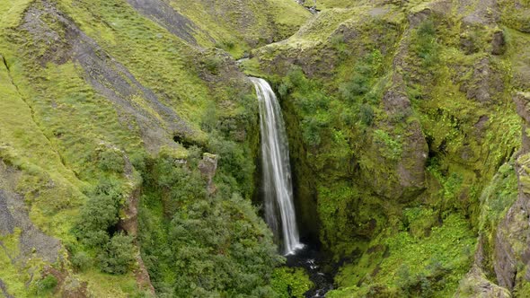 Aerial View Of Nauthusagil Waterfall In Iceland At Daytime - drone shot