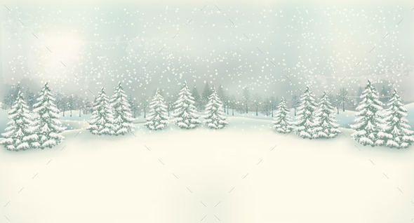 Retro Christmas Winter Landscape Background
