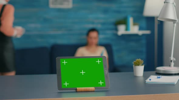 Isolated Digital Tablet with Mock Up Green Screen Chroma Key Display