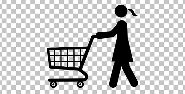 Woman Stick Figure with Shopping Cart