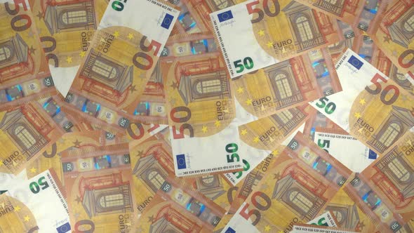 50 Euro bills background. Many banknotes.