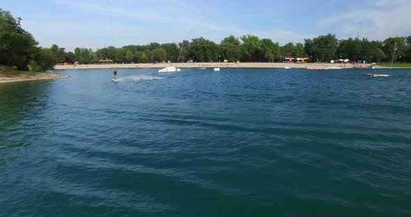 Man wakeboarding at Wake Park in Zagreb, Croatia Jarun