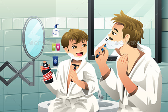 Father and Son Shaving Together