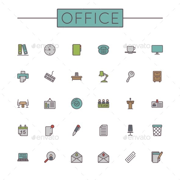 Vector Colored Office Line Icons