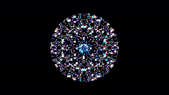 animated round shape of multicolor flashing lights, on a black background