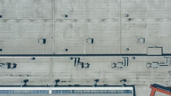 The Roof of the Shopping Center with Air Conditioning and Ventilation System  Top View Shot