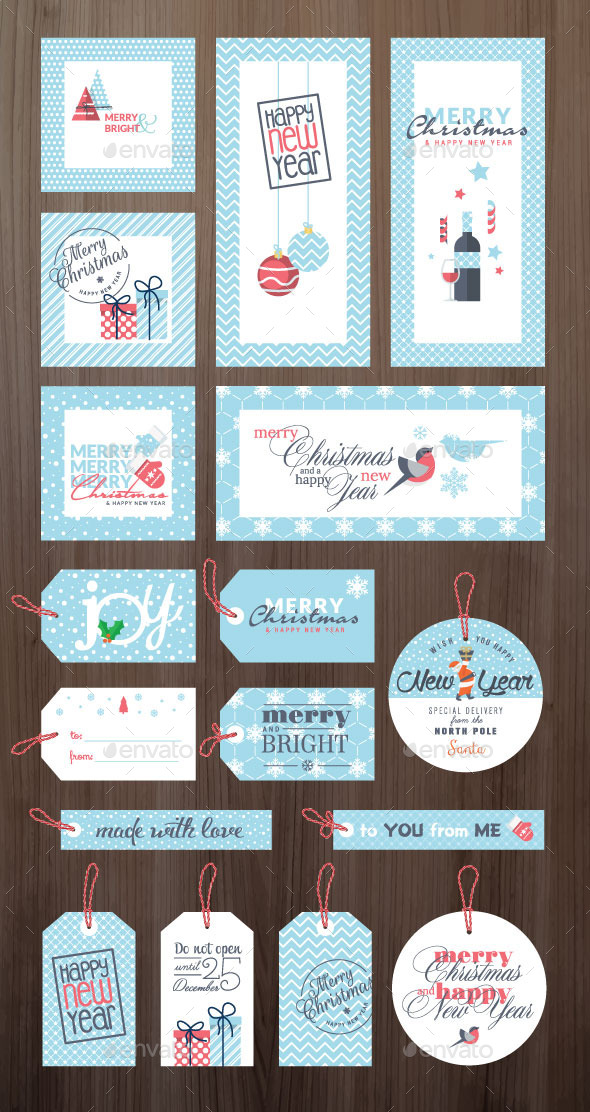 Christmas and New Year Greeting Cards and Tags