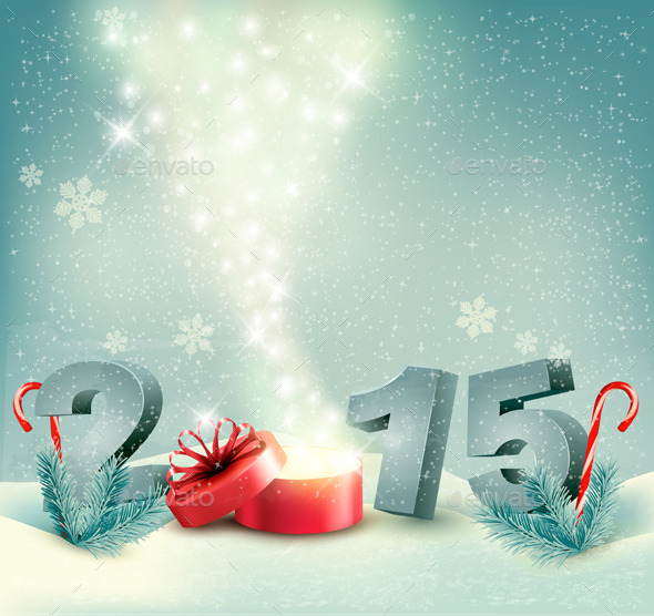 Holiday Background with a Gift Box and 2015