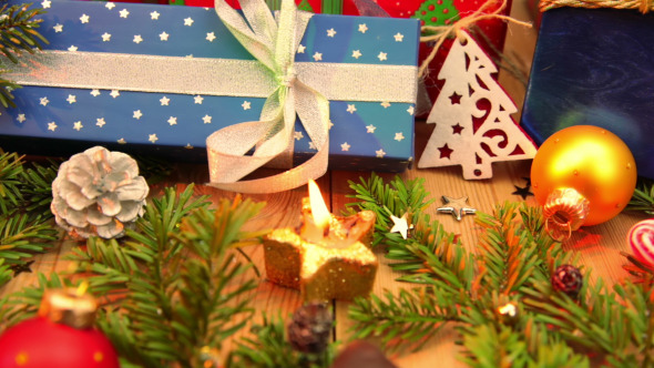 Still Life with Decorations and Christmas Gifts