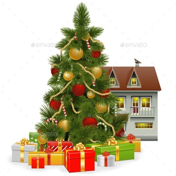Vector Christmas Tree with House