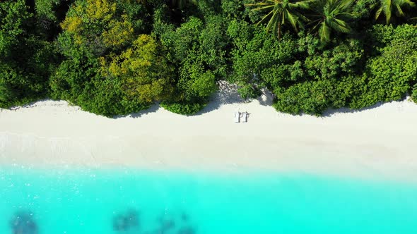 Tropical drone abstract view of a summer white paradise sand beach and blue sea background in vibran