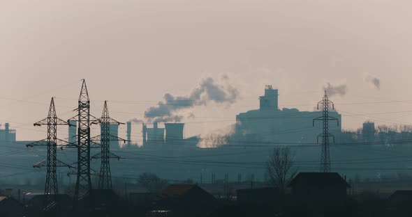 Smoke rising to the sky from the factories of Galati City in Romania -wide