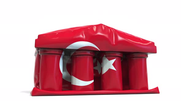 Deflating Bank or Government Building with Flag of Turkey