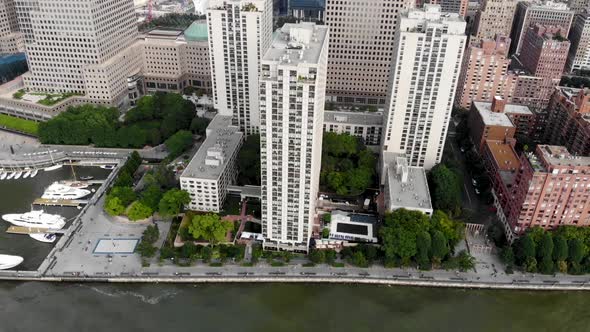 Aerial View of Manhattan Skyline with Battery Park, New York, USA.