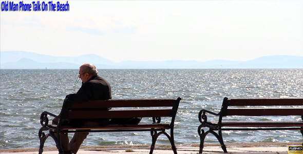 Old Man Phone Talk On The Beach alt