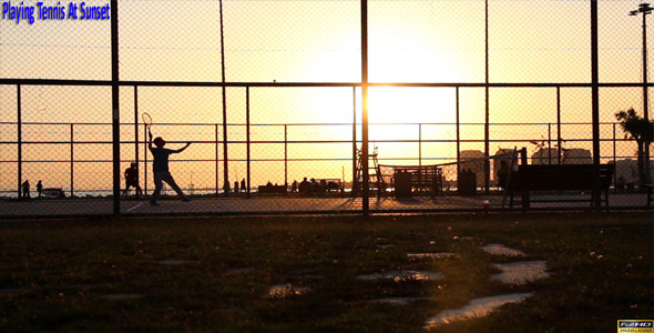  Playing Tennis At Sunset