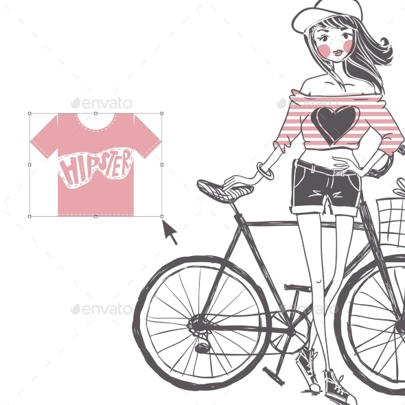 Hipster Teenage Girl on Her Vintage Bike