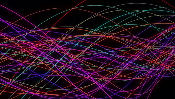 Colorful Ribbon Line Wave Motion Animated On Black Background