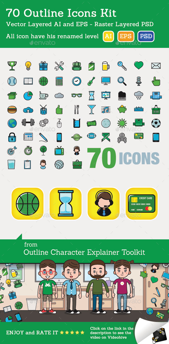 70 Outline Icons Kit