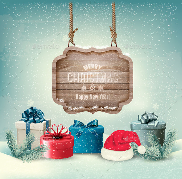 Winter Background with Gift Boxes