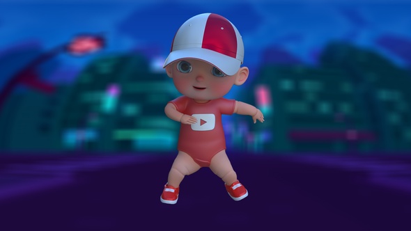 Cartoon Baby dances in Youtube outfit.