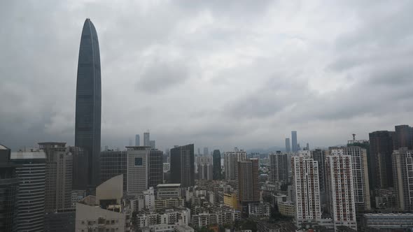 Shenzhen city famous building downtown aerial panorama 4k time-lapse, Shenzhen, China