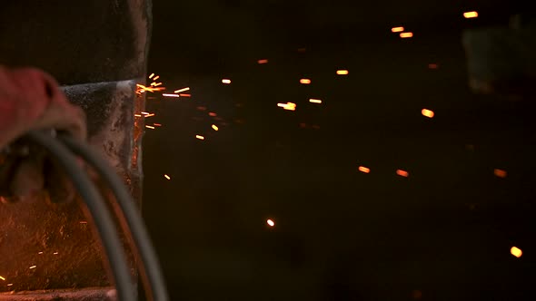 Sparks From the Gas Welding Machine are Dispersed in Different Directions