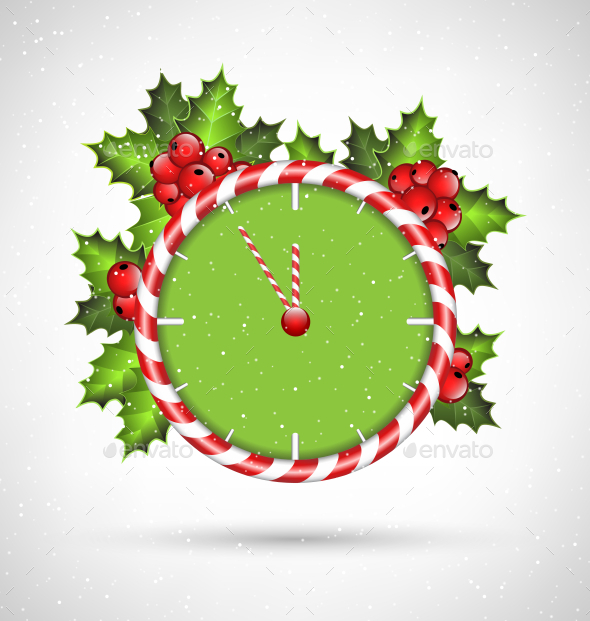 Candy Cane Clock with Holly