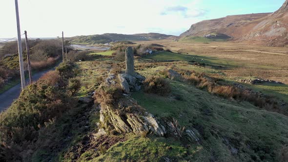 Aerial View of Standing Stone in Glencolumbkille in County Donegal Republic of Irleand