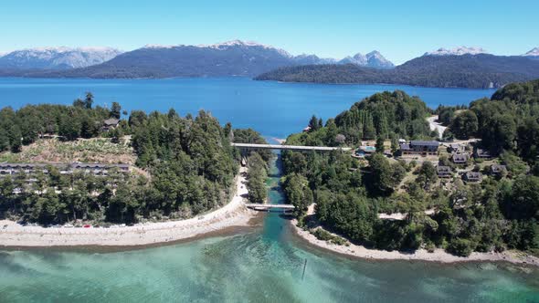 Correntoso River flowing into Nahuel Huapi Lake in Villa La Angostura, Patagonia, Argentina.