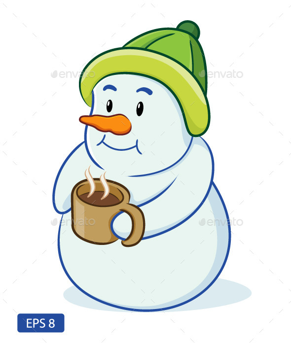 Snowman Holding Cup of Coffee