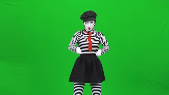 Mime Girl Acting Like She Is a Cowgirl. Chroma Key