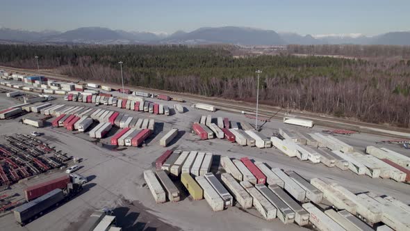 Aerial orbiting over cargo dock, Surrey at Vancouver in Canada