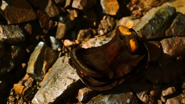 Old Leather Saddle on the Stone Outdoor