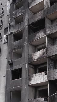 Vertical Video of a Destroyed Residential Building in Ukraine During the War