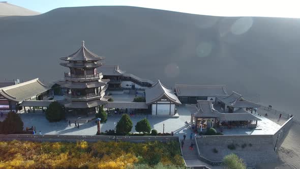 The Territory of the Magnificent Crescent Lake Pagoda in China Located Among the Sands of the Gobi